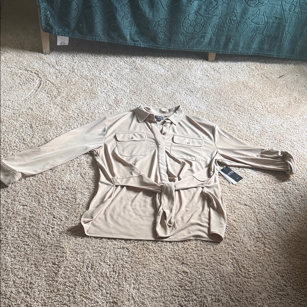 Ralph Lauren Beige Tie-Waist Button Front Shirt